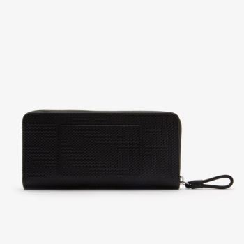 Lacoste Chantaco Matte Piqué Leather Zip Wallet - Peněženka Dámské Černé | CZ-iD52fK